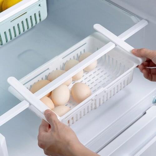 Kitchen Organizer Adjustable Kitchen Refrigerator Storage Rack Fridge Freezer Shelf Holder Pull-Out Drawer Organiser Space Saver