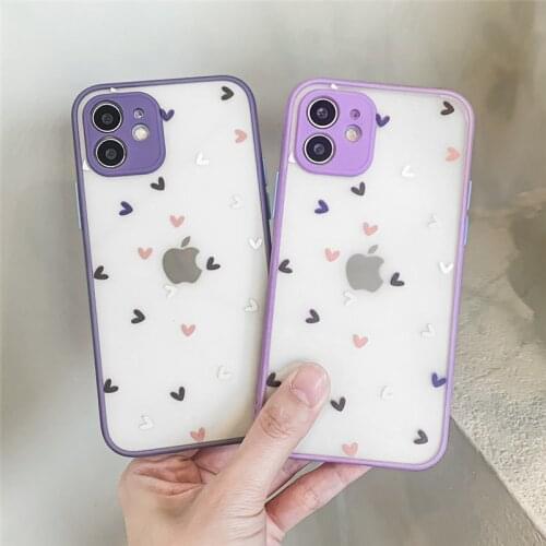 Matte Clear Colourful Love Heart Phone Case For iPhone 11 12 Pro Max Mini 7 8 Plus X XS XR Max SE20 Lens Protective Back Cover