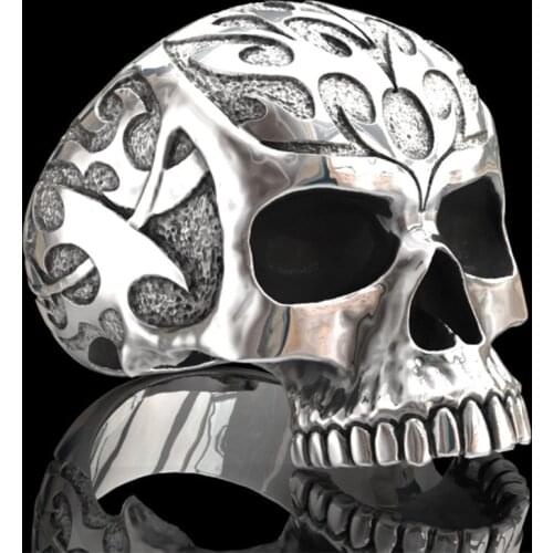 Vintage Carved Pattern Skull Skeleton Rings For Men Silver Color Personality Punk Gothic Mortorcycle Party Mens Ring Jewelry