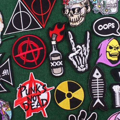 Punk Patches Diy Iron On Patch On Clothes Sticker Embroidey Patches For Clothing Skull Sticker Stripe Patches On Jeans Applique