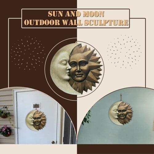 Celestial Harmony Sun And Moon Outdoor Wall Sculpture Icons Of Astronomy Icons Decoration Faux Ivory And Gold Home Wall Statues