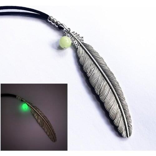 Special Gift, Dark Luminous Stone&Long BLACK Suede Necklace With A Big Feather 34"inches For Men And Women To Wear Jewelry