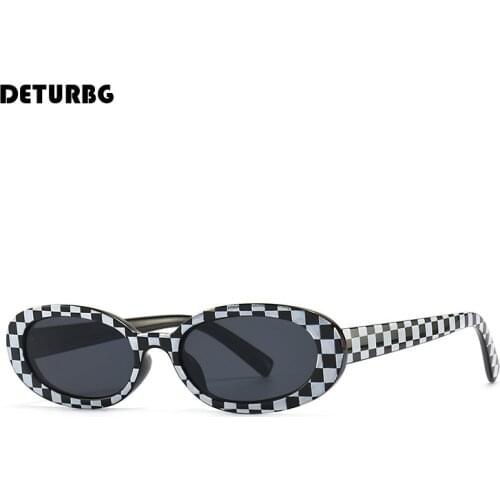 Vintage Plaid Pattern Oval Sunglasses Womens Luxury Brand Designer Retro Unisex Eyewear Mirror Shades for Women UV400 SG085