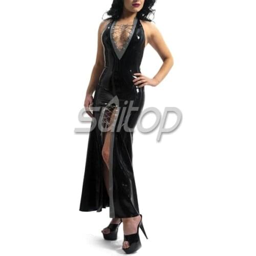 Latex Rubber mermaid Dress sexy club long dresses longuette black color eveningwear evening clothes
