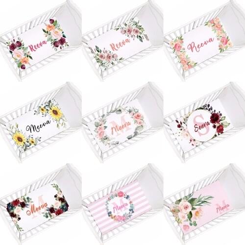 LVYZIHO Custom Name Flowers Baby Crib Sheet,Personalized Crib Sheet Floral 28"x52" Elastic Fitted Baby Sheet