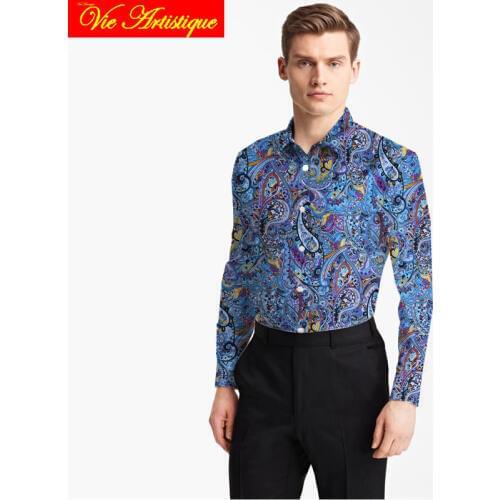 Custom tailor made Mens bespoke shirts business formal wedding ware bespoke blouse cotton baby blue paisley flower bohemian