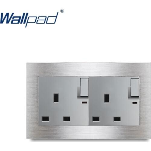 Silver 13A UK Socket With Switches Wallpad Wall Light Switch Satin Metal Panel 146 Switched Wall Power Outlet with Neon