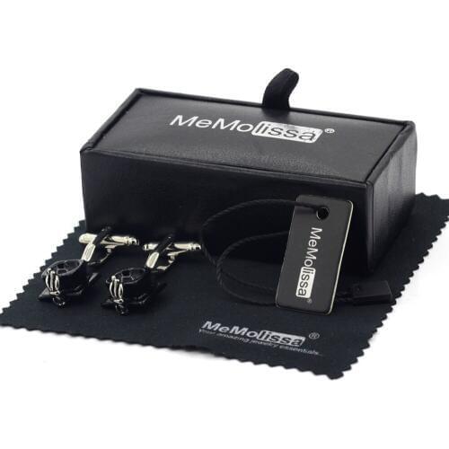 MeMolissa Display Box Trendy Black Hat Cufflinks Chain Design with Black Plated Punk Style Cufflink Free Tag & Wipe Cloth