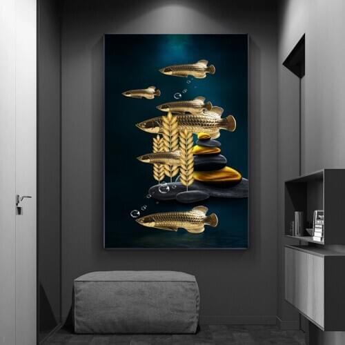 Modern Animal Art Fish Painting Posters and Prints Canvas Painting Wall Art Pictures for Living Room Home Decor (No Frame)