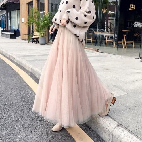 New Skirt Summer for Women Girl Kids 3 Layers Princess Tulle Skirts Woman Mesh Pleated A-line Skirts Lady Long Tulle Skirt