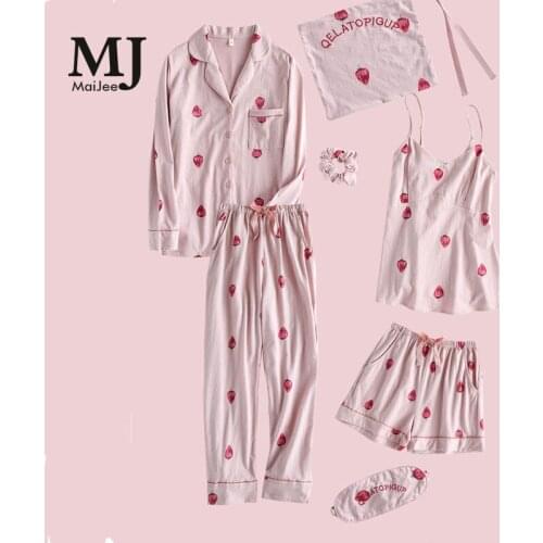 MaiJee 7 Pic Cotton Nuisette Femme Pijama Set Pijama Feminino Pyjama Femme Pigiama Donna Pyjamas Women Pijamas Mujer Night Suit