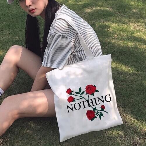 Women Shopping Bag with Rose Flowers Print Canvas Tote Reusable Shopper Bags Student Book Bag Female Cloth Eco Shoulder Bag