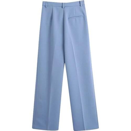 Women 2021 Chic Fashion Side Pockets Darted Pants Vintage High Waist Zipper Fly Female Trousers Mujer