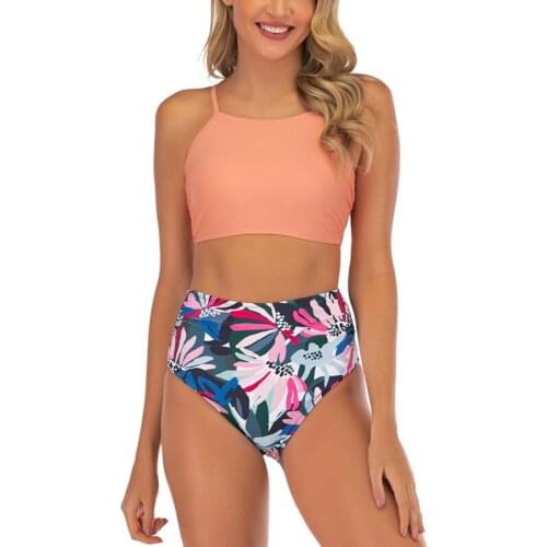 Female Cover Belly Fashion Solid Color Sling Split Triple-Cornered Swimsuit Female High Waist Bikini