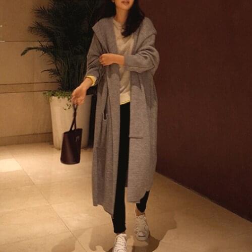 2021 Vintage Autumn Winter Knitted Cardigan Soft Warm Long Sweater Cardigan Women Korean Hooded Casual Streetwear