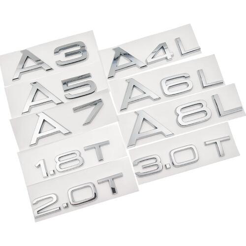 1.8T 2.0T 3.0T A3 A5 A7 A4L A6L A8L Letter Number Chrome Emblem Car Trunk Discharge Capacity Badge Logo 3D Tail Rear Sticker