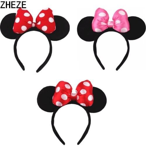 6Pcs NEW 4.5'' Pold Dot Sequin Bow Kid Hairband High Quality Classic Mouse Ears Party Headband For Children DIY Hair Accessories