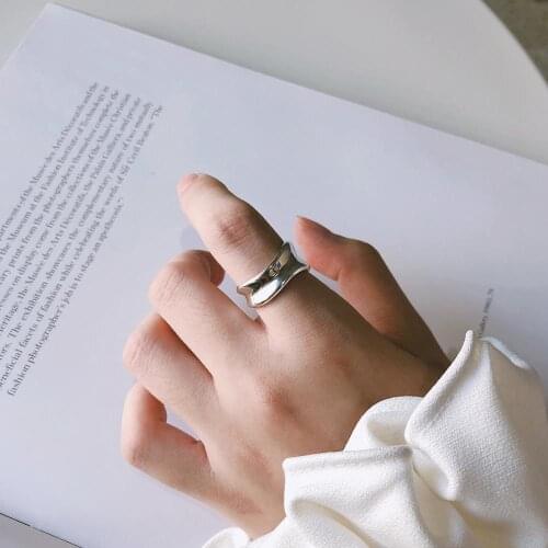 100% Authentic 925 sterling silver Bean Sprout Shape Geometric Irregular Wave Vintage Rings Adjust Jewelry TLJ1475