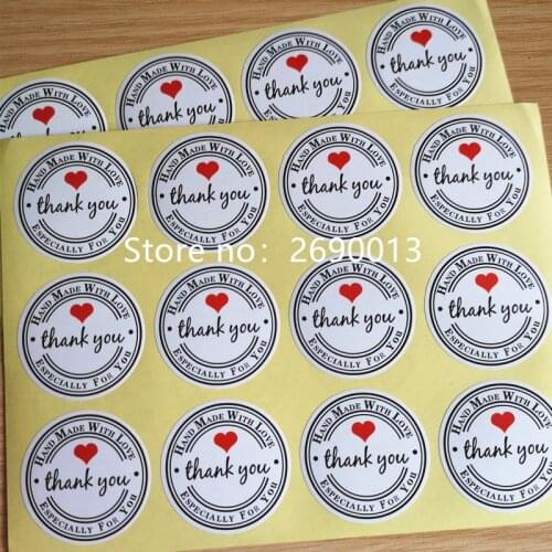 150pcs/lot 3.5cm "Thank you" Round White Kraft Stationery label sticker DIY Retro Seal sticker For products handmade with Love