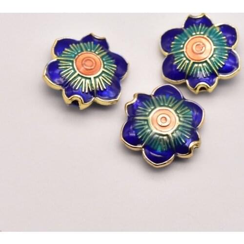 2Pcs/Lot 15mm*4mm Cloisonne Painted Flower-Shaped Flat Beads Scattered Beads Making For Diy Earrings Necklace Accessories JA0292