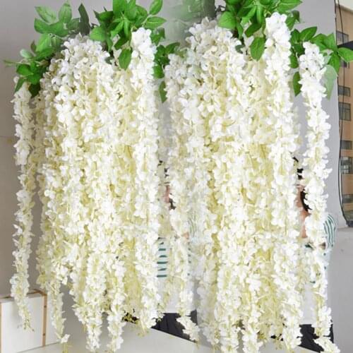 20PCS Colorful Rayon Wisteria Flower Rattan Wedding Wreath Wall Hanging Decor Dried Flowers Fake Flowers