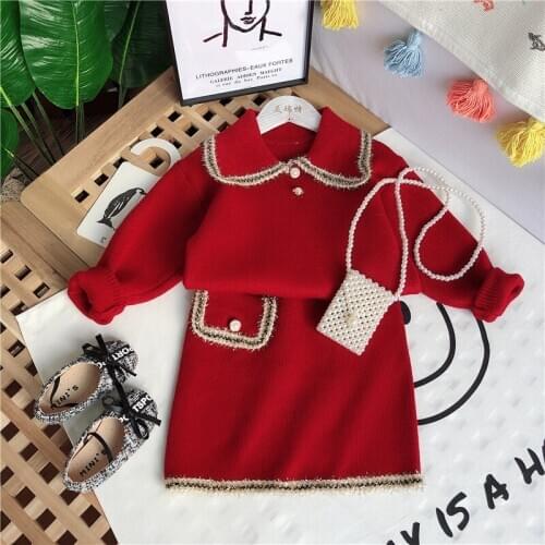 2019 Girl Baby Fashion Knitted Clothing Set Sweaters+skirts,kids Elegant Suit Children Winter Clothes Wear