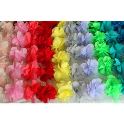 5Yard/Lot 16Color 3D Chiffon Flowers Lace Trim Fabric DIY Bridal Bouquets Shoes Corsage Wedding Child Clothes Accessories