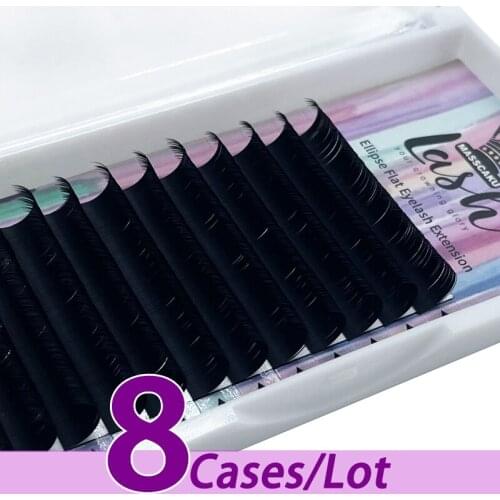 8pcs/lot MASSCAKU sell 12lines soft matte black 0.15mm 0.20mm eyelash extensions flat eyelashes lash tray for professional