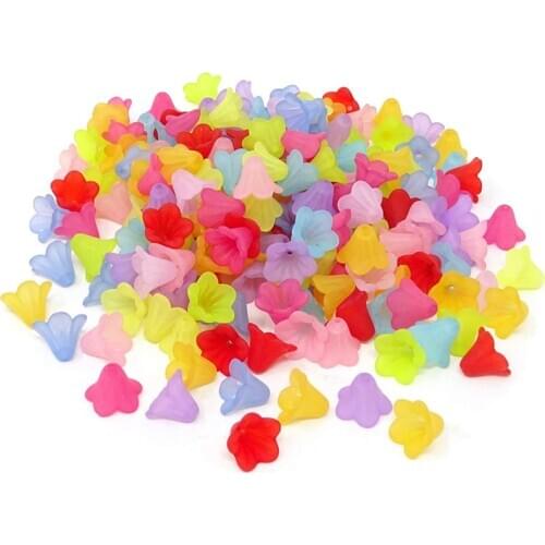 800pcs Random Mixed Lily Flower Frosted Acrylic Beads 10x4mm acrylic flower bead caps for crafts necklaces earrings