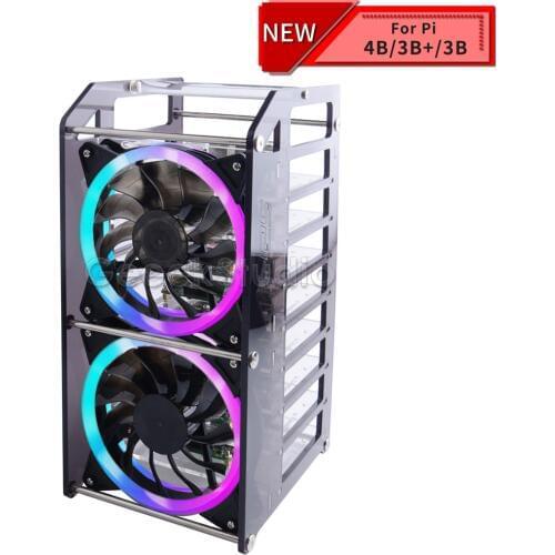Rack Tower 8 Layer Acrylic Cluster Case Super Large Cooling Fan LED RGB Light for Raspberry Pi 4 B / 3 B + / 3 B / Jetson Nano
