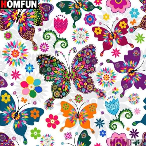 HOMFUN Full Square/Round Drill 5D DIY Diamond Painting "Animal butterfly" 3D Embroidery Cross Stitch 5D Decor Gift A13329