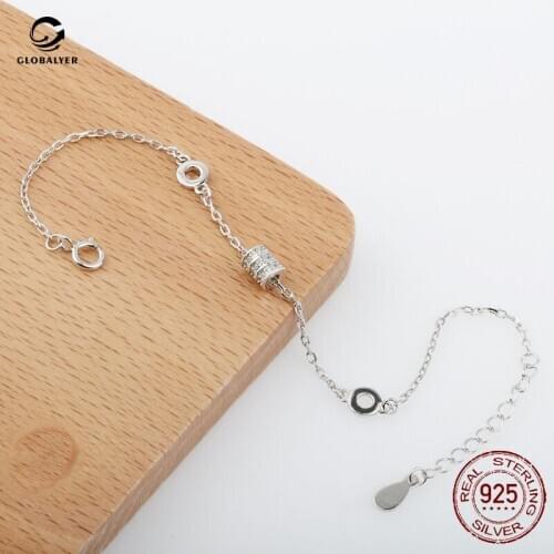 S925 sterling silver Transfer beads ladies bracelet Creative fashion cylinder zircon bracelet Female silver jewelry 432