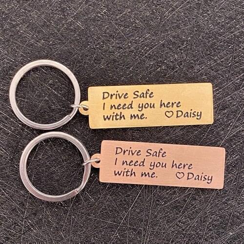 Engrave Name Drive Safe Key Chain Keyring Custom Drive Safe I Need You Here with Me for Couples Men Women Husband Gift Keychains