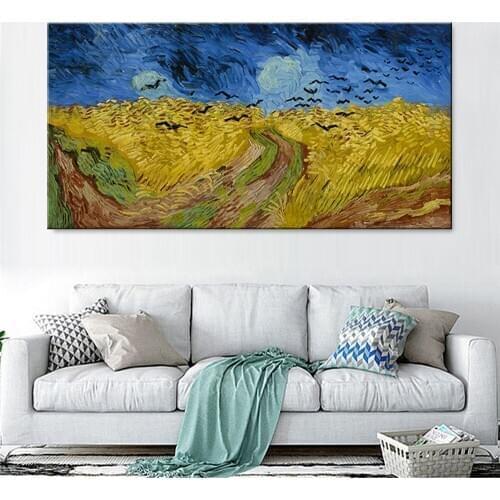 Van Gogh Wheatfield With Crows under Threatening Skies Painting On The Wall Art Canvas Prints Landscape Picture Cuadros Decor
