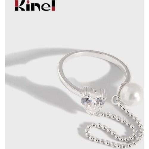Kinel Simple Round Bead Chain CZ Pearl Rings for Women Silver 925 Jewelry Engagement Wedding Party Anillos