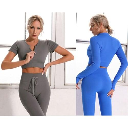 Ribbed Workout Clothes For Women Padded Zipper Sports Bra Crop Tops Fitness Yoga Shorts Set Sports Wear for Women Gym Clothing