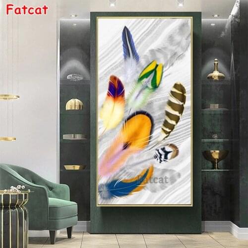 Round Diamond Painting Abstract art, painted feathers Full square Rhinestone of Picture Diamond mosaic Home wall decor PP1549