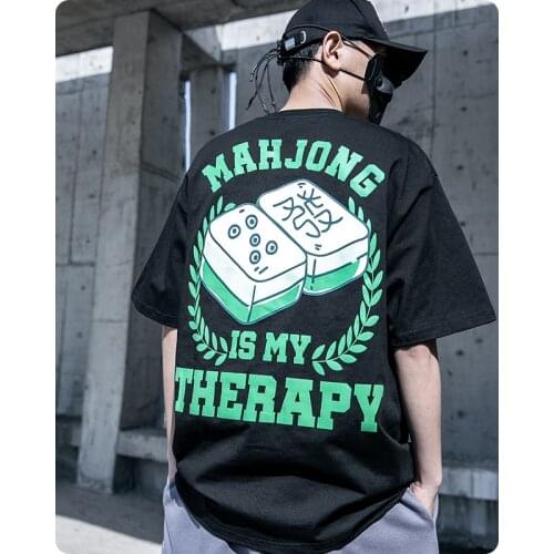 Cyberpunk summer T-shirt Chinese mahjong High street Mens clothes Harajuku Hip hop fashion oversized chic Gothic streetwear