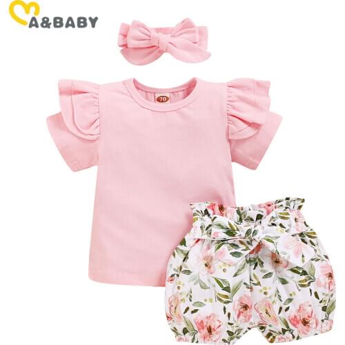 Ma&Baby 0-24M Summer Flower Toddler Newborn Infant Girl Clothes Set Ruffles T Shirt Bow Shorts Outfits Infant Girl Costumes