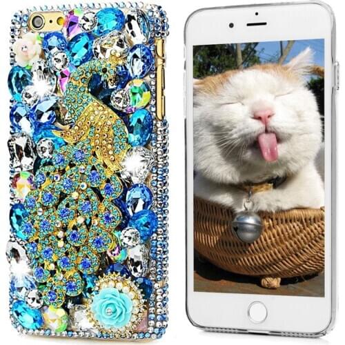 Metal Peacock Case For iPhone 11 12 Pro X XS Max XR SE Glass Case For iPhone 7 8 6 6s Plus Flowers Cover 8P Diamond Stone Cases