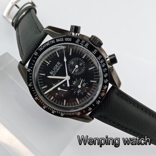 Fashion Hot Selling 40mm bliger black sterile dial stainless steel case day week indicator Mechanical automatic men’s watch