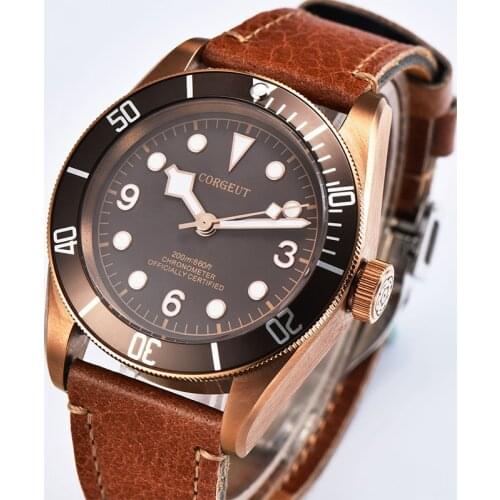 CORGEUT 41mm Military Mens Mechanical Watch PVD Brown Copper Bronze Case Sapphire Glass Luminous Pilot Waterproof Watch 2010