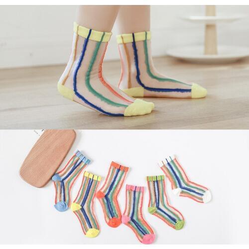 New Korean version of the rainbow glass silk thin section boys and girls socks ice silk children socks mesh breathable baby sock