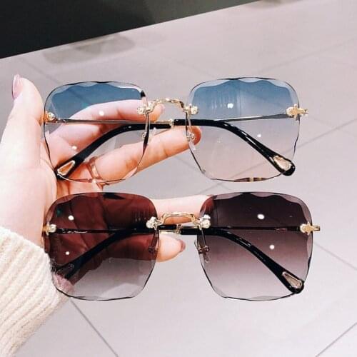 2021 New Rimless Square Oversize Sunglasses Women Vintage Luxury Designer Cutting Lens Gradient Sun Glasses
