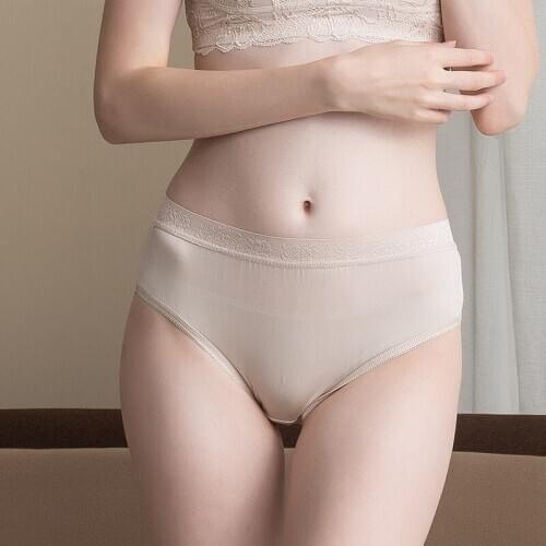 Autumn new silk mid waist underwear comfortable and breathable womens 100% Silk ultra-fine knitting large Triangle pants 8089