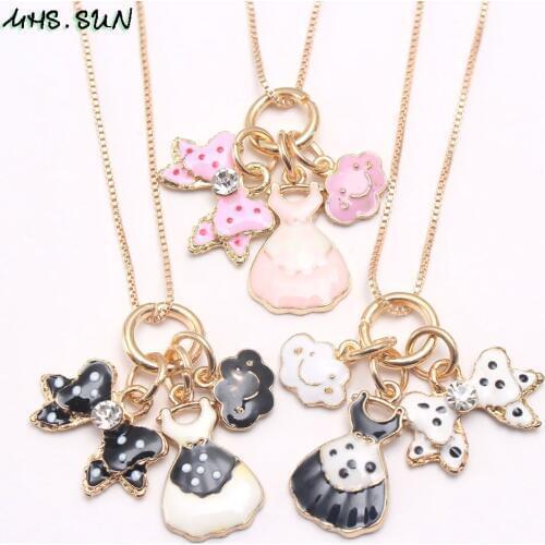 MHS.SUN New Design Fashion Girls Chain Necklace With Skirt/Bowknot/Cloud Pendant Charm Jewelry Necklace For Baby Kids Gift 1PC