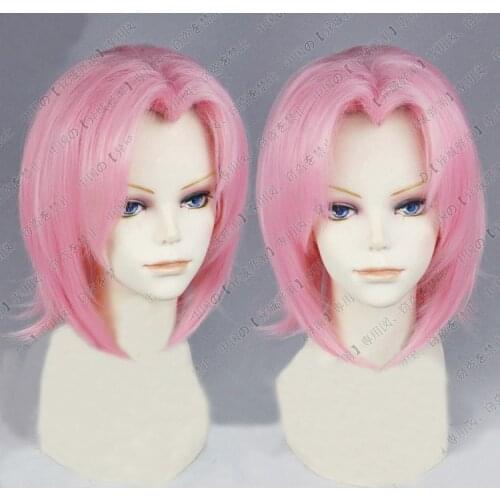 Haruno Sakura Cosplay Wig Anime Short Pink Styled Hair Heat Resistant Synthetic Cosplay Wigs + Track + Wig Cap