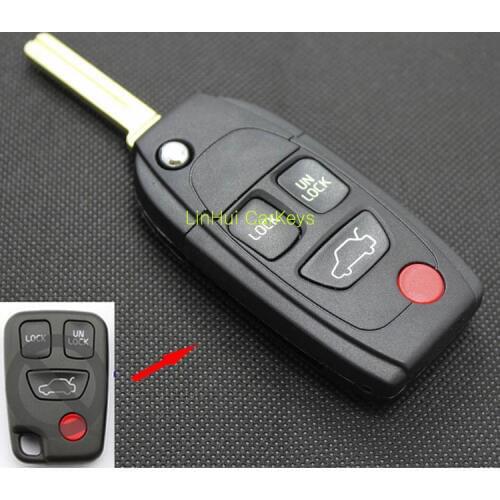 PINECONE for VOLVO XC90 S80 3+1 Red Buttons Uncut Brass Blade Modified Remote Blank ABS Key Shell 1 PC