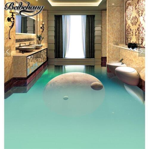Beibehang Custom self-adhesive pvc waterproof 3d floor painting brilliant simple space planet toilet corridor aisle 3D floor