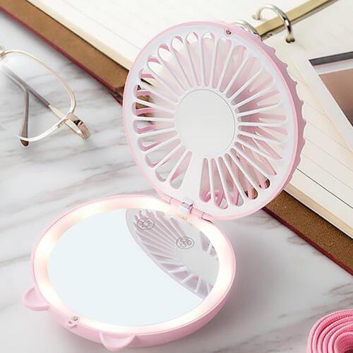 Portable Handheld Mini Fan USB Rechargeable Port Cosmetic LED Light with Makeup Mirror Beauty Tools For Wear Makeup And Cool